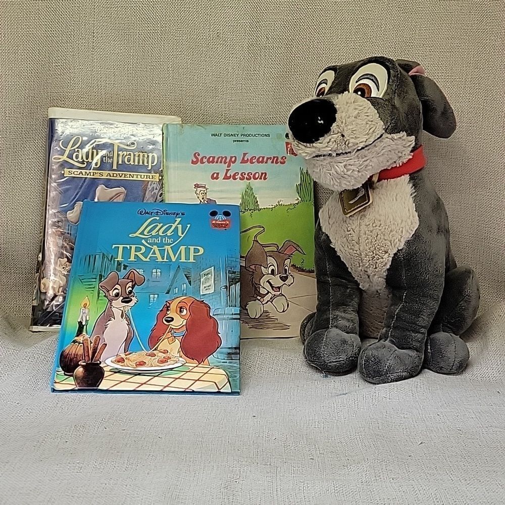 Disney's Lady and The Tramp II vhs, books and Tramp plush